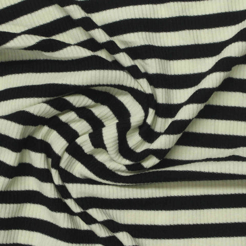 Black Horizontal-Stripe Rib Knit, Viscose-Poly, 205 gsm, 125 cm