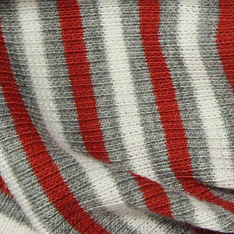 Red Horizontal-Stripe Rib Knit, Polyester, 226 gsm