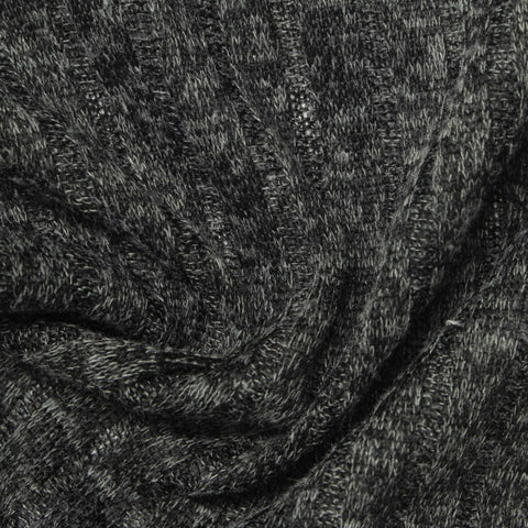 Dark Grey Marl Rib Knit, Polyester, 194 gsm