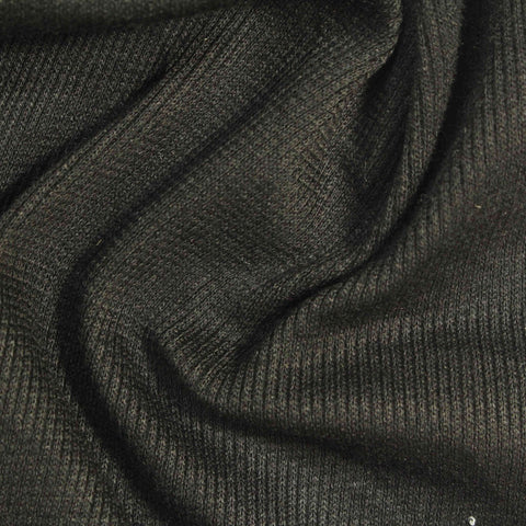 Dark Grey Marl Rib Knit, Polyester, 240 gsm, 170 cm