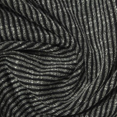 Black Vertical-Stripe Rib Knit, Poly-Viscose, 150 gsm