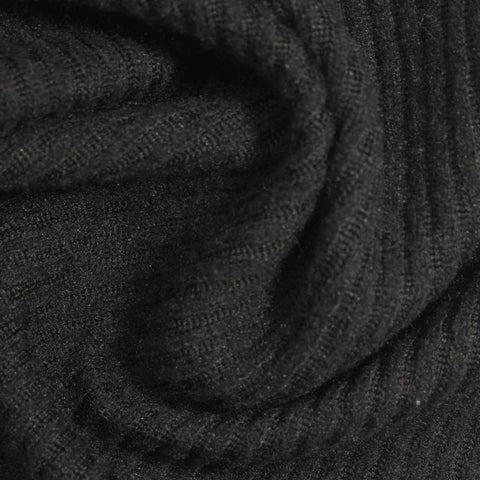 Brushed Polyester Stretch Rib Knit Fabric, 254 gsm, 157 cm — Black