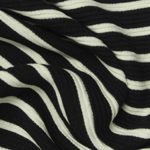 Black Horizontal-Stripe Knit, Poly-Viscose, 298 gsm