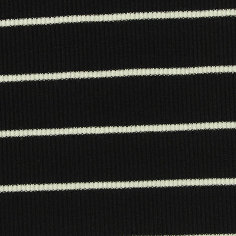 White Horizontal-Stripe Rib Knit, Viscose, 240 gsm