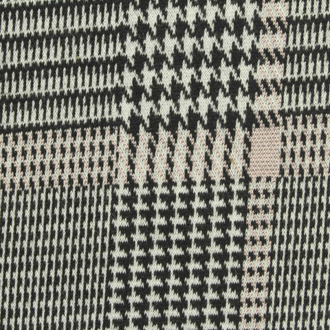 Black Houndstooth Interlock Knit, Polyester, 313 gsm