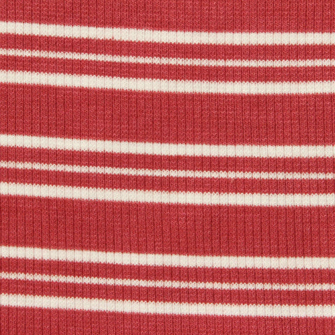 White Horizontal-Stripe Rib Knit, Poly-Viscose, 230 gsm