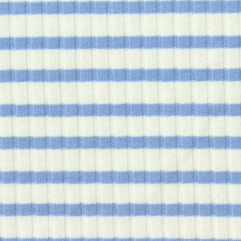 Blue Horizontal-Stripe Rib Knit, Poly-Cotton, 200 gsm