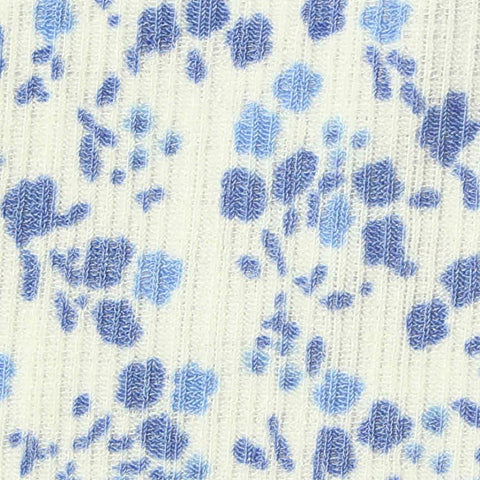 Blue Floral Rib Knit, Polyester, 180 gsm
