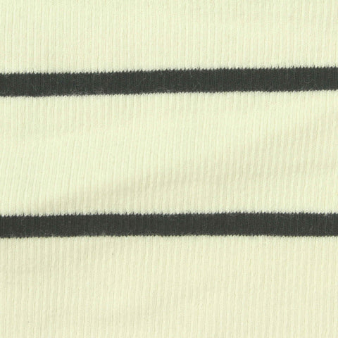 Dark Grey Horizontal-Stripe Rib Knit, Cotton, 300 gsm