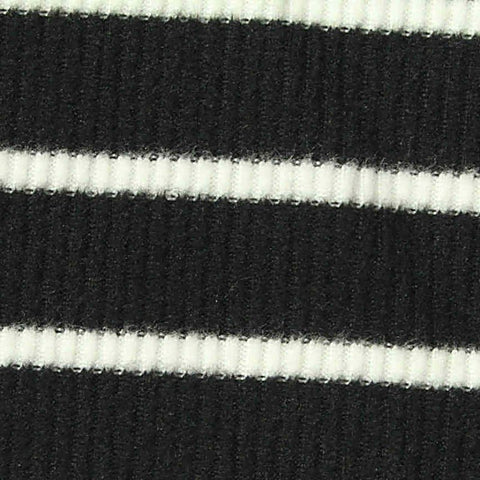 Black Horizontal-Stripe Rib Knit, Polyester, 200 gsm, 185 cm