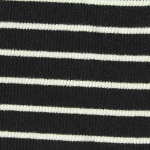Black Horizontal-Stripe Rib Knit, Polyester, 200 gsm, 185 cm
