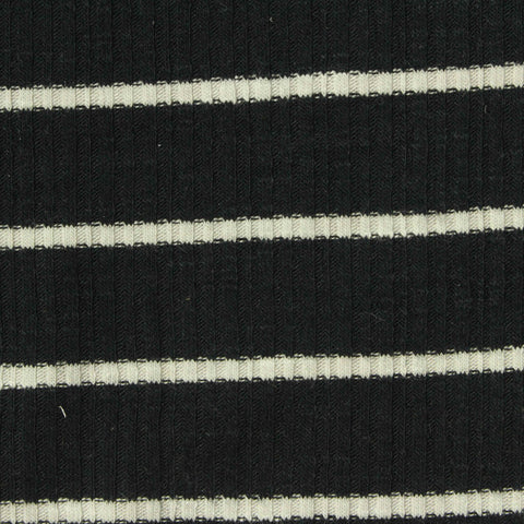 Black Horizontal-Stripe Rib Knit, Poly-Viscose, 210 gsm