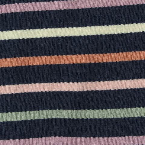 Navy Horizontal-Stripe Jersey Knit, Viscose, 165 gsm