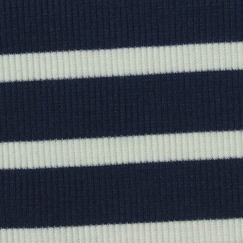 Navy Horizontal-Stripe Rib Knit, Poly-Viscose, 230 gsm