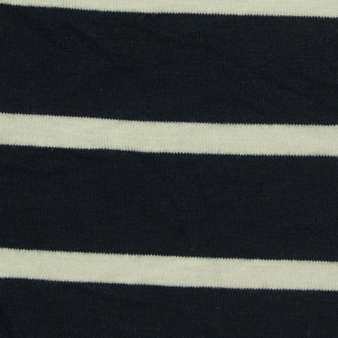 Navy Horizontal-Stripe Jersey Knit, Poly-Viscose, 206 gsm