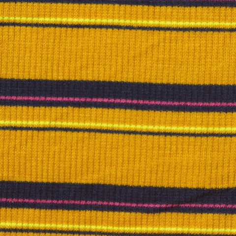 Yellow Horizontal-Stripe Rib Knit, Poly-Viscose, 240 gsm