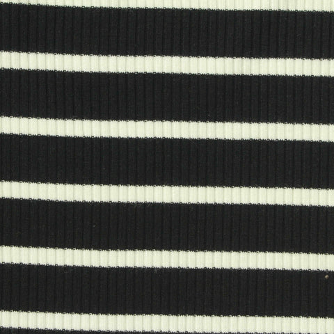 Black Horizontal-Stripe Rib Knit, Viscose, 220 gsm