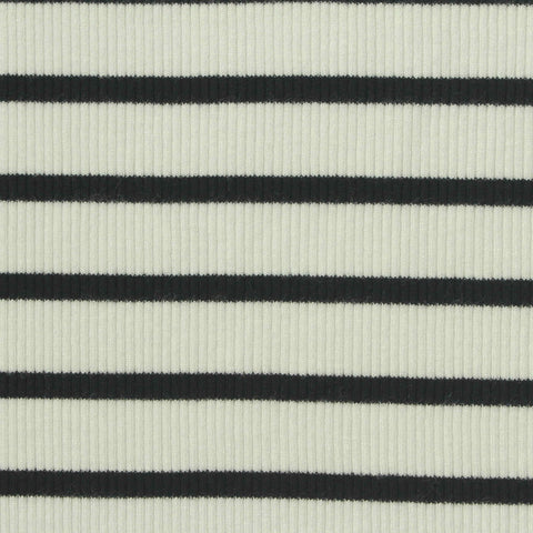 Black Horizontal-Stripe Rib Knit, Viscose, 240 gsm, 120 cm