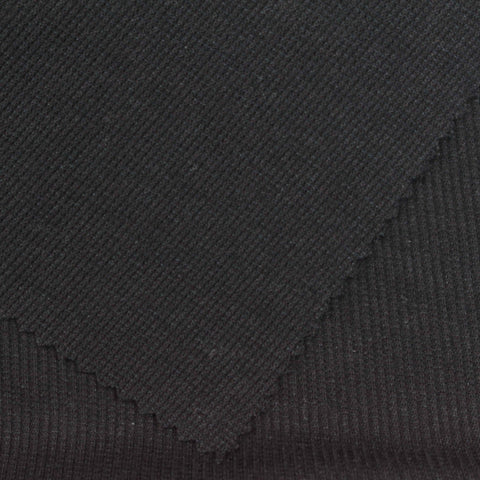 Polyester Stretch Rib Knit Fabric, 180 gsm, 150 cm — Black