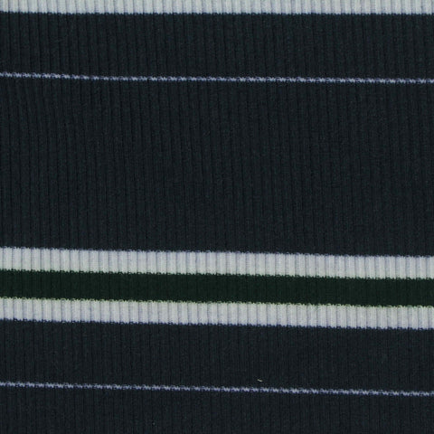 Dark Blue Horizontal-Stripe Rib Knit, Polyester, 305 gsm
