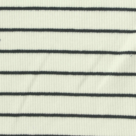 Black Horizontal-Stripe Rib Knit, Cotton, 220 gsm, 120 cm