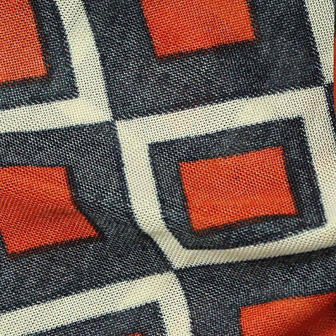 Orange Geometric-Square Jersey Knit, Polyester