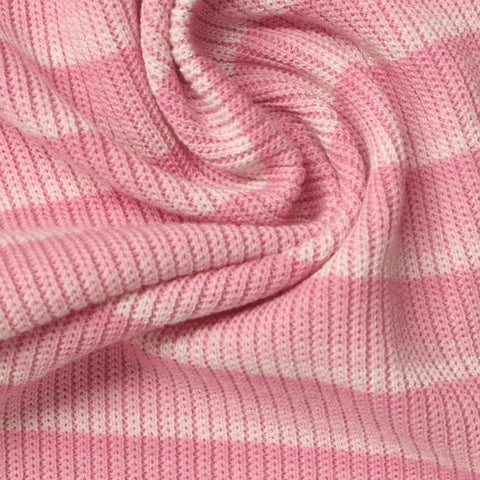 Pink Horizontal-Stripe Chunky Knit, Poly-Viscose, 300 gsm