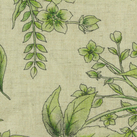 Green Floral Woven, Viscose-Linen, 148 gsm