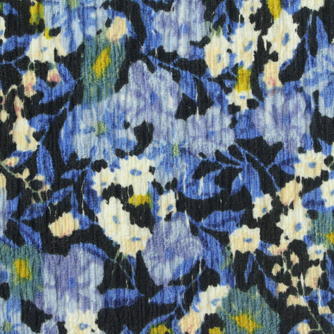 Blue Floral Crepe, Polyester, 185 gsm