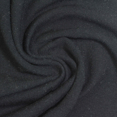 Brushed Polyester Viscose Stretch French Terry Fabric, 250 gsm — Black