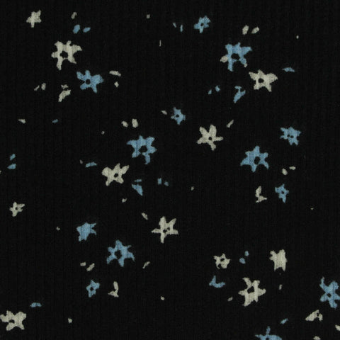 Light Blue Floral Rib Knit, Polyester, 200 gsm