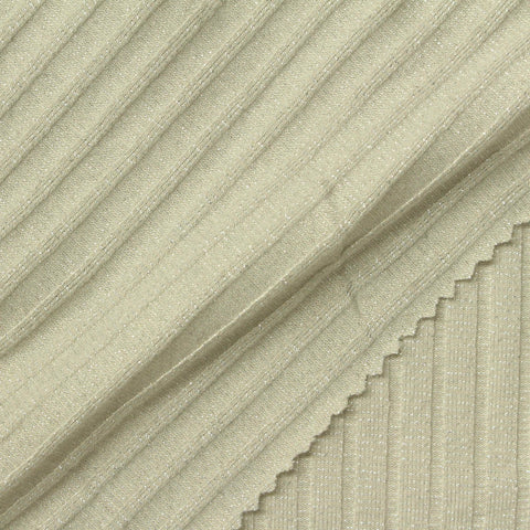 Yarn-Dyed Polyester Metallic Stretch Rib Knit Fabric, 185 gsm, 150 cm — Khaki