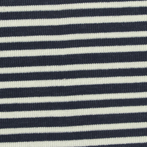 Navy Horizontal-Stripe Jersey Knit, Polyester, 180 gsm