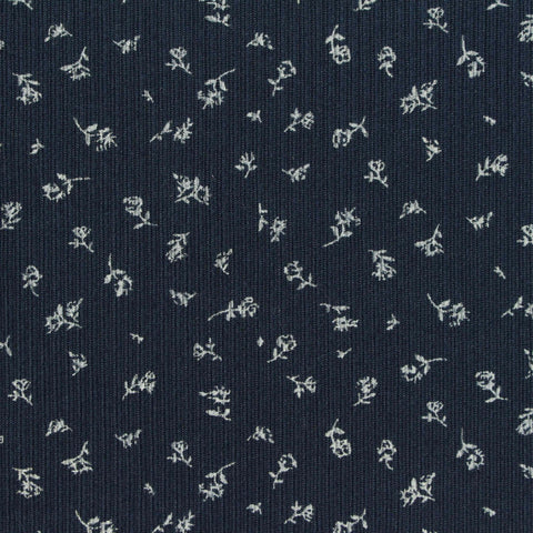 White Floral Rib Knit, Polyester, 205 gsm
