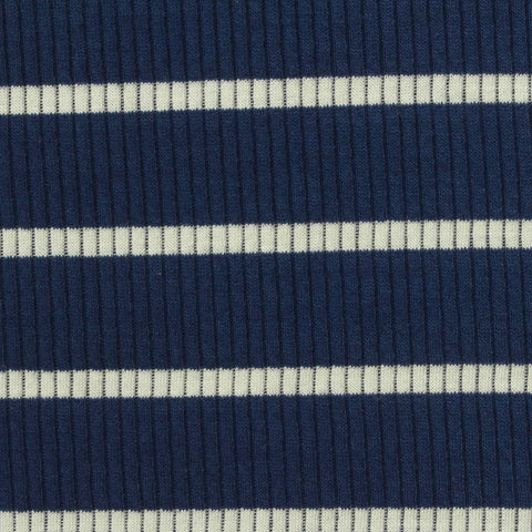 Off-White Horizontal-Stripe Rib Knit, Poly-Viscose, 260 gsm