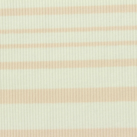 Cream Horizontal-Stripe Rib Knit, Poly-Viscose, 250 gsm