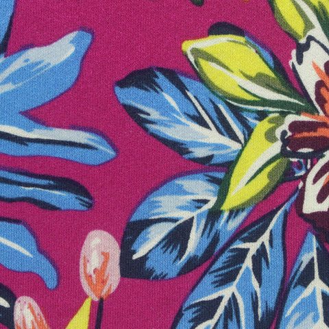 Blue Bold-Floral Jersey Knit, Viscose