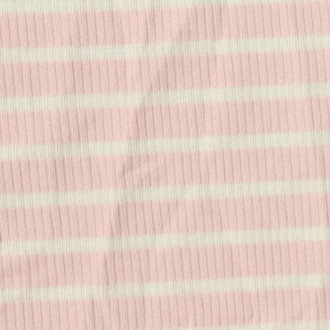 Pink Horizontal-Stripe Rib Knit, Polyester, 250 gsm
