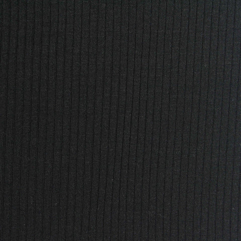 Polyester Viscose Stretch Rib Knit Fabric, 230 gsm — Black