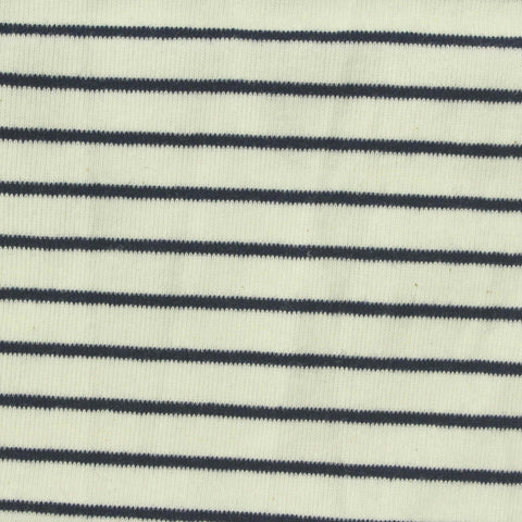 Beige Horizontal-Stripe Rib Knit, Cotton, 220 gsm