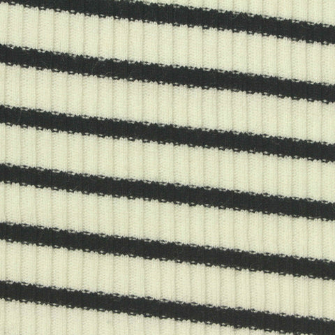 Cream Horizontal-Stripe Rib Knit, Viscose-Poly, 220 gsm
