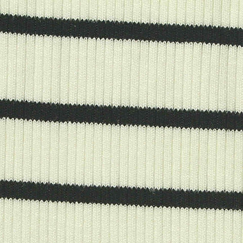 Cream Horizontal-Stripe Rib Knit, Viscose, 240 gsm