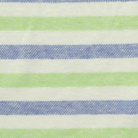 Blue Horizontal-Stripe Piqué Knit, Linen-Cotton