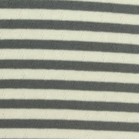 Grey Horizontal-Stripe Pointelle Knit, Viscose-Poly