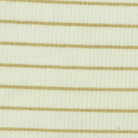 Gold Horizontal-Stripe Rib Knit, Poly-Viscose