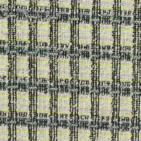 Black Textured-Plaid Bouclé, Cotton-Poly