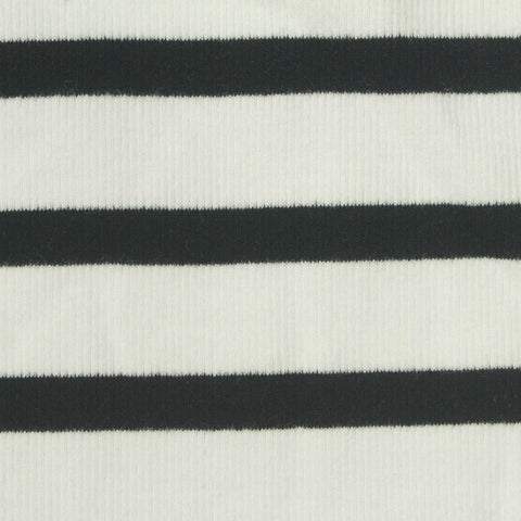 Black Horizontal-Stripe Rib Knit, Cotton, 220 gsm, 145 cm