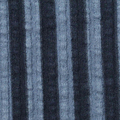 Blue Vertical-Stripe Crepe, Cotton-Nylon
