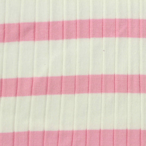 Pink Horizontal-Stripe Rib Knit, Cotton, 280 gsm