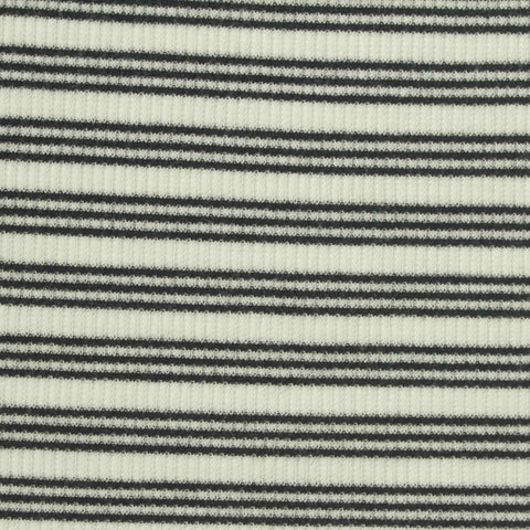 Black Horizontal-Stripe Rib Knit, Poly-Viscose, 200 gsm